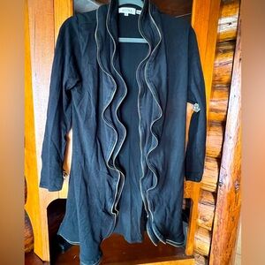 Women’s Adore Sweater Jacket Zipper Designed Ruffles Black Size S